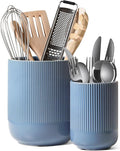 LE TAUCI Utensil Holder for Kitchen Counter, 7.3"+5.4" Fluted Ceramic Utensil Crock Organizer for Countertop, Heavy Large Holder for Spatulas, Spoons, Set of 2, Dusty Blue by LETAUCI