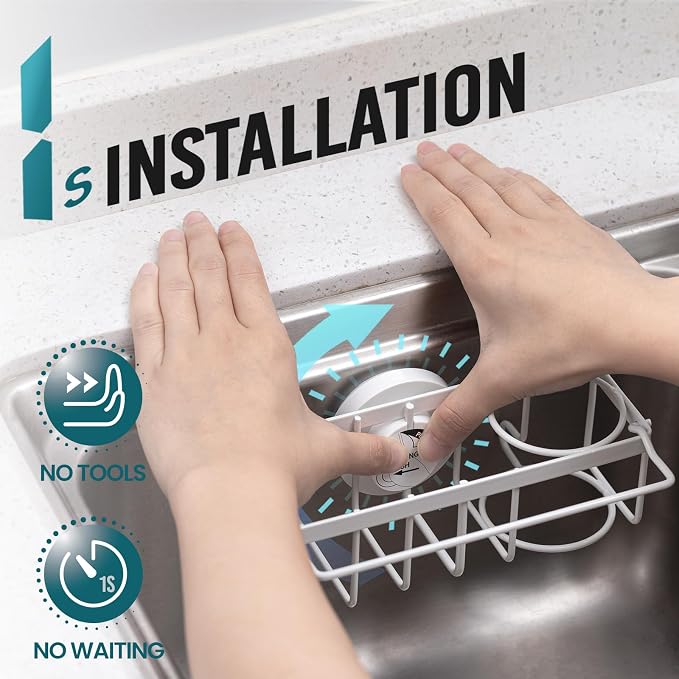 TAILI 4-in-1 Sink Sponge Holder for Kitchen with Strong Suction Cup-White | Removable Sink Caddy with Suction Cup, Rustproof 304 Stainless Steel Multi-compartment Sink Organizer for Sponge, Brushes - Image 2