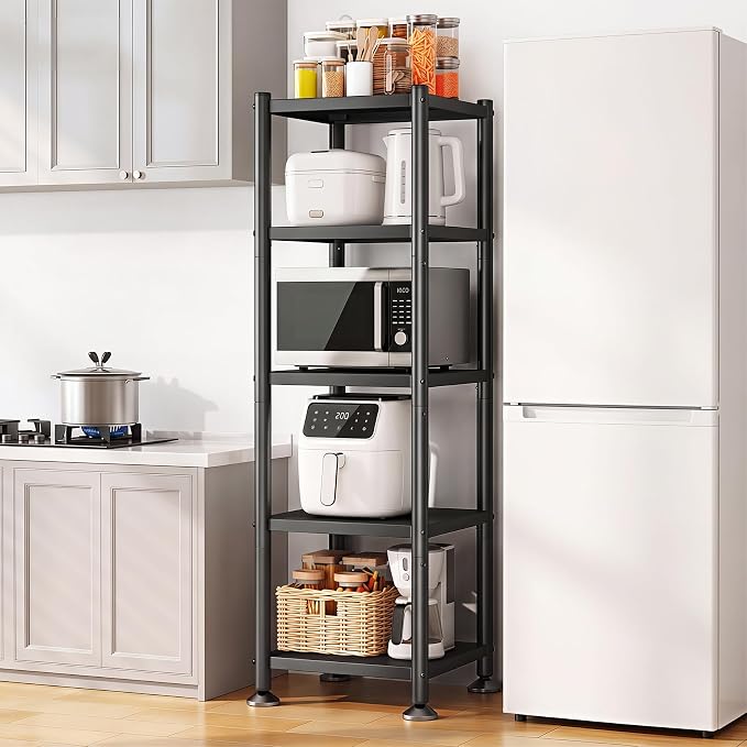 PXRACK 5-Tier Kitchen Storage Shelves, Adjustable Metal Shelves for Storage Pantry Shelves with Rolling Wheels, Storage Rack Shelving Unit Organizer for Bedroom Laundry Closet by PXRACK