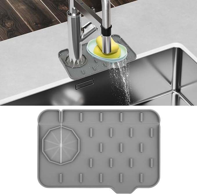 Dimeho Sink Faucet Splash Guard Mat Silicone Soap Dish Pad Faucet Handle Drip Catch Sponge Holder Sink Protector Trays for Bathroom Kitchen Countertop Gadgets Accessories by Dimeho
