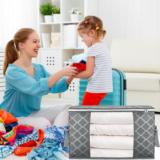 90L Large Storage Bags, 6 Pack Clothes Storage Bins Closet Organizers | Foldable Storage Containers, with Reinforced Handle, for Clothing, Blanket, Comforters, Bed Sheets, Pillows and Toys - Image 7