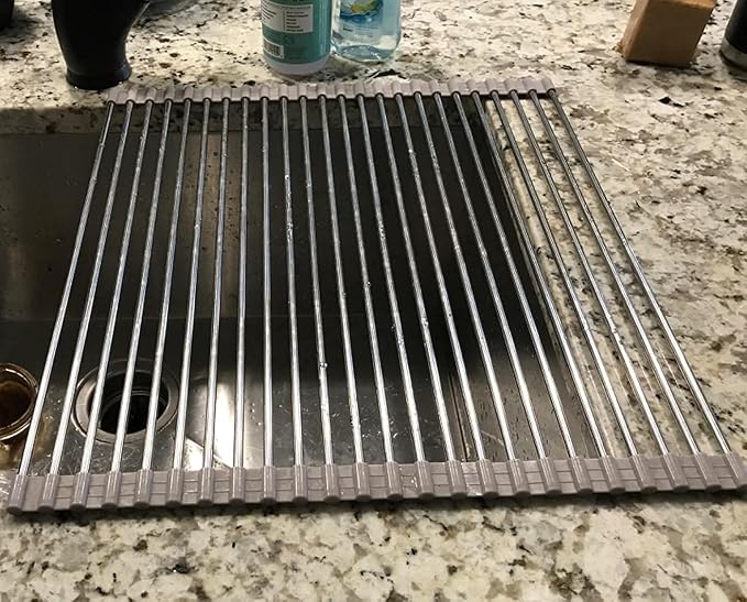 Ahyuan Roll up Dish Drying Rack Over The Sink Kitchen Roll up Sink Drying Rack Portable Dish Drainer Foldable Dish Drying Rack (Warm Gray, 17.8''X15.8'') by Unknown