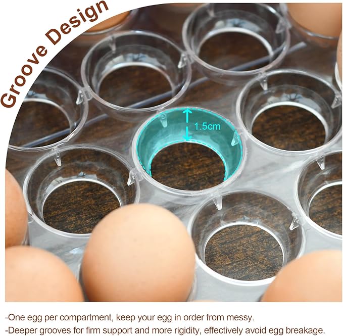 Egg Holder for Refrigerator,60 Eggs Clear Drawer Organizer | 2 Layer Stackable Egg Holder Egg Trays,Egg Storage Container with Time Scale for Fridge Countertop Cabinet - Image 3