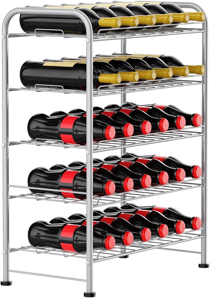 Water Bottle Holder Organizer 5 Tier Water Bottle Storage Rack, Freestanding Floor Beverage Soda Can Dispenser Organizer Rack for Pantry, Kitchen Countertop, Cabinet, Office, Hold 30 Bottles, Silver - Image 8