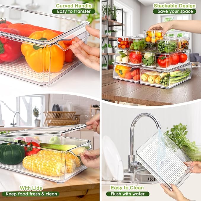 ZIJUND 14 Packs Fridge Organizers and Storage, Refrigerator Organizer Bins | Stackable BPA-Free Refrigerator Organizers and Storage Containers for Fruit, Vegetable, Food, Drinks, Cereals, Clear - Image 4