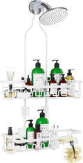 Shower Caddy Hanging Organizer, Extra Large Rack Over Showerhead with Hooks, Adjustable Height Shower Caddy for Big Shampoo Bottle, White by Joqixon