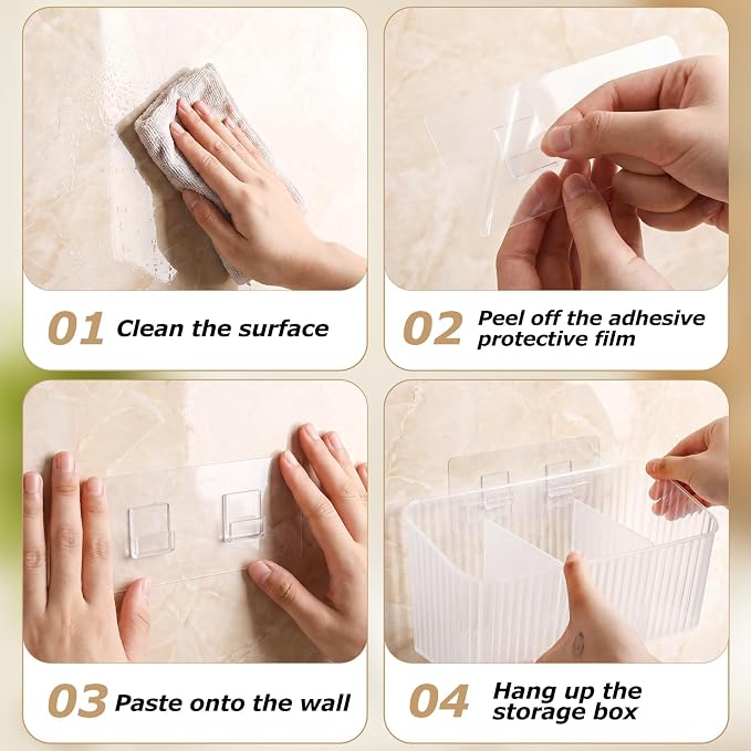 21 Pack Cabinet Door Organizer Adhesive Wall Mount Storage Bins Makeup Containers Stackable Organizer Basket for Kitchen Cabinets, Bathroom, Pantry, Office, Refrigerator (Frosted Clear) - Image 7