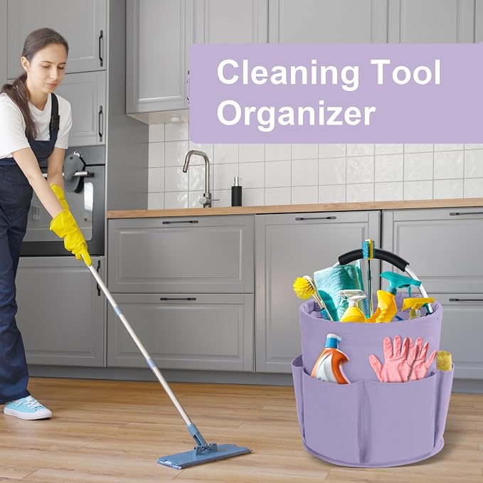 Cleaning Caddy with Handle, Cleaning Products Organiser, 17L Foldable Storage Basket, Cleaning Caddy Organiser, Portable Multi Cleaning Bucket Bag for Home, Garden (Purple) - Image 4