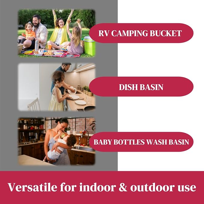 2.6 Gal(10L) Collapsible Camping Sink, Magenta Space-Saving Collapsible Dish Basin with Drain Plug for bottle washing, Collapsible Bucket for RV Essentials and Foot Soaking - Image 9