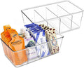 Pantry Organization and Storage Bins with Dividers Kitchen Organizer 2 Pack | Clear Refrigerator Organization Bin for Food, Snacks, Packets Pouches, Spice Packet, Fridge Cabinet Plastic Holder by Batoto