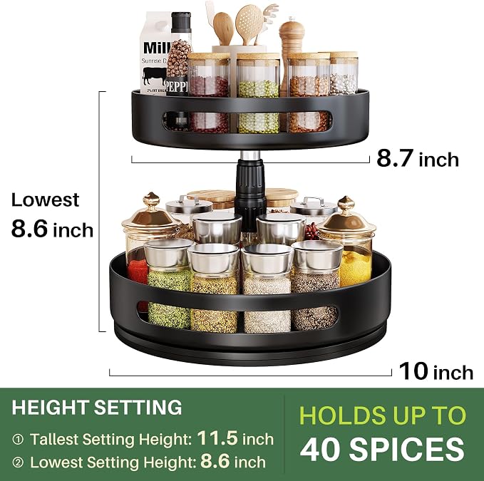 Lazy Susan Spice Rack Organizer for Cabinet, 2-Tier Metal, 10 in | Height Adjustable, 360-Degree Rotation, Spice Turntable for Table Top, Kitchen Pantry - Image 4
