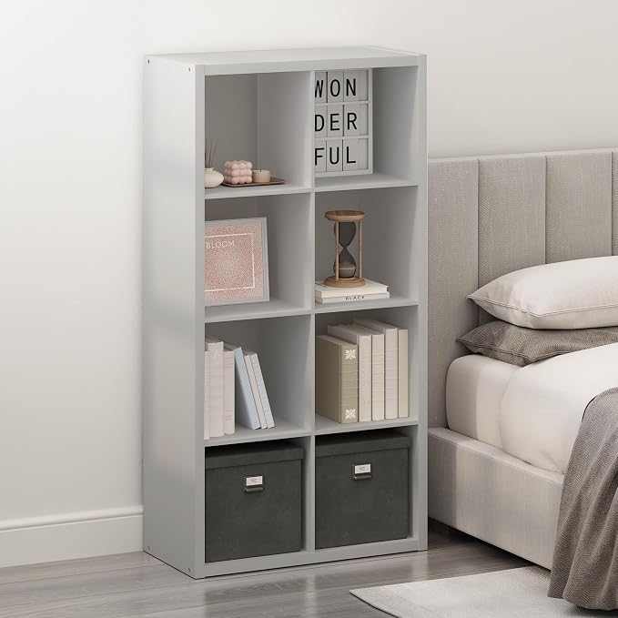 Furinno Simple 8-Cube Storage Organizer, Extra Thick Frame, Pale Grey | Vertical/Horizontal, Open Back, Display Shelf, Shelving Unit, Storage Shelves, for Organization, Living Room, Home Office by Furinno-FitsYourSpaceFitsYourBudget