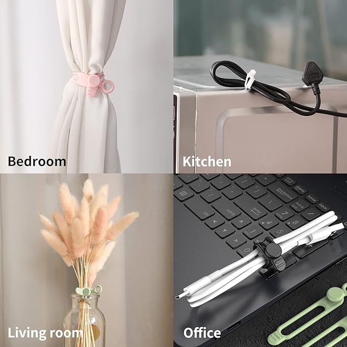 UMUST 12Pcs Silicone Cable Ties, Cable Management Cord Organizer 4Colors | Reusable Cord Ties, Cable Strap Tie for Bundling Electronics Wire,Home Office Travel Essentials Accessories 4.2inch - Image 5