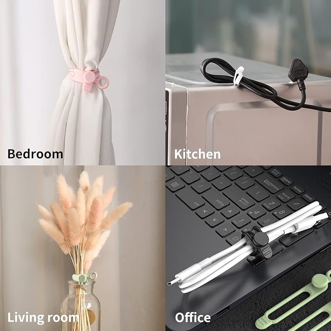 UMUST 35Pcs Silicone Cable Ties, Cable Management Cord Organizer 5Colors | Reusable Cord Ties, Cable Strap Tie for Bundling Electronics Wire,Home Office Travel Essentials Accessories 4.2inch - Image 6
