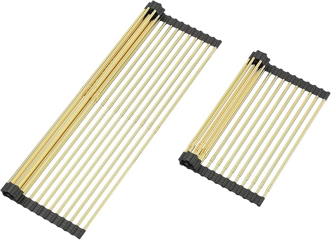 Large Telescopic Draining Rack, Gold Roll Up Heat-Resistant Dish Drainer for Stainless Steel Sinks, Non-Slip Silicone Rolling Dish Drainer Roll Rack 18 tube12.59-21.25x12.79'' by ARAINY