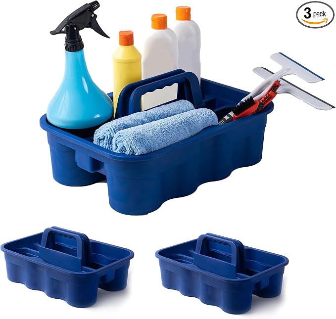 Matthew 3 Pack Large Plastic Tote Tool & Deluxe Supply Cleaning Caddy with Handle Portable Shower Basket Storage Caddy for Cleaning Products,Take-Out Drink,Bathrooms - Blue by MATTHEWCLEANINGPRODUCTS