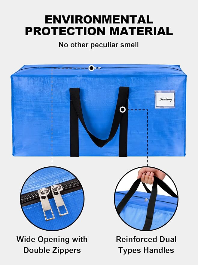 HOMESURE Supports 200lbs Heavy Duty Moving Bags - Strong Zipper & Wrap-Around Handles - Water-Resistant Storage Totes, Durable Alternative to Moving Boxes- 40 Pack -Multi-Color System for Easy Sorting - Image 6