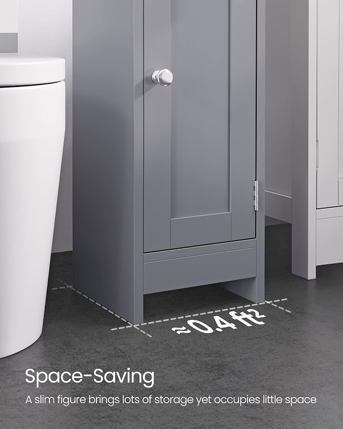 VASAGLE Small Storage Corner Floor Cabinet with Door,Dove Gray | Narrow Toilet Paper Storage Holder, 7.1 x 7.5 x 31.5 Inches, Adjustable Shelves, SIREN Collection UBBC310P36 - Image 7