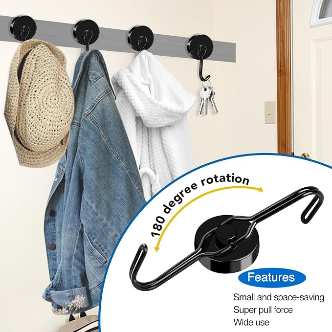 LOVIMAG Swivel Magnetic Hooks, 120LBS, Pack of 8 | Cruise Cabin Ship Essentials 2026, Heavy Duty Magnets for Refrigerator, Classroom, Kitchen, Hanging Mug, Black - Image 4