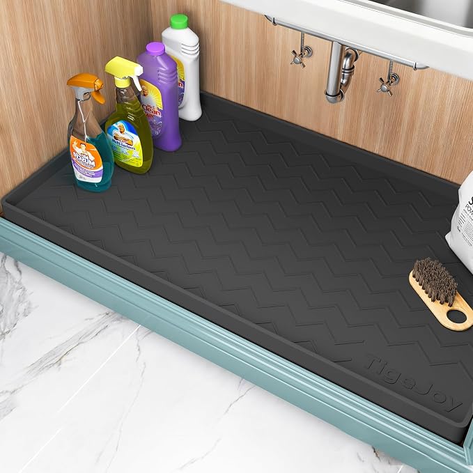 TigeJoy Under Sink Mats for Kitchen Waterproof 28" x 19", Cabinet Liner | Leak-Proof Silicone Mat Sink Protector, Kitchen Essentials Organizer and Storage,Boot or Shoe Tray, Pet Feeding Mat by TigeJoy
