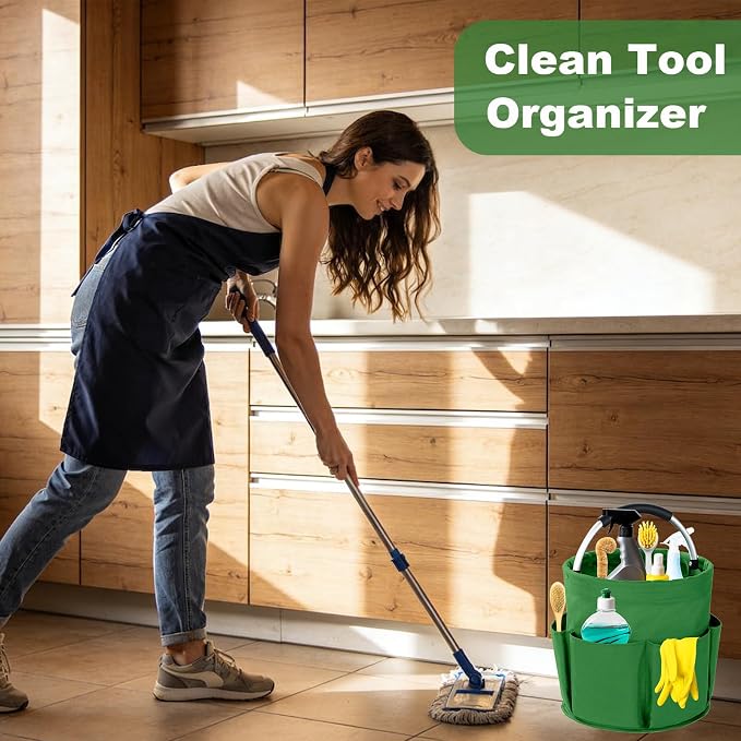 Cleaning Caddy with Handle, 17L Foldable Cleaning Supplies Organizer, Portable Storage Basket, Cleaning Supply Caddy, Multifunctional Cleaning Bucket Bag for Garden, Home, Kitchen (Green) - Image 2