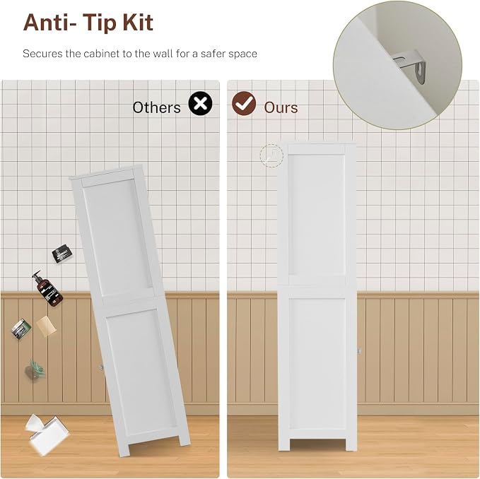 Iwell Tall Bathroom Cabinet, Storage Cabinet with Adjustable Shelves, Bathroom Storage Cabinet for Living Room, Dining Room, Entryway, White - Image 9