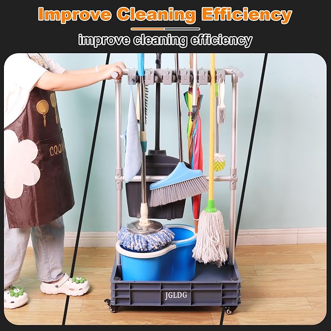 Mobile Mop and Broom Holder，Efficient Storage Solution for Cleaning Tools Keep Your Tools Handy and Organized - Image 3