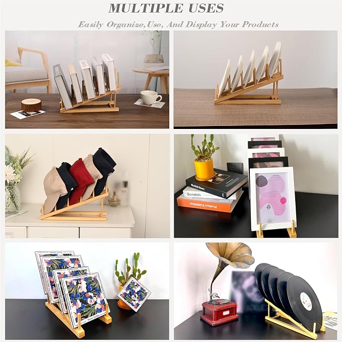 Plate Stands For Display, Wooden Plate Rack Dish Stand Holder | 5-Tier Display Stand for Book, Art Print, Puzzle, Cutting Board, Pot Lid Rack and Kitchen Cabinet Organizer (1 Pack) - Image 5