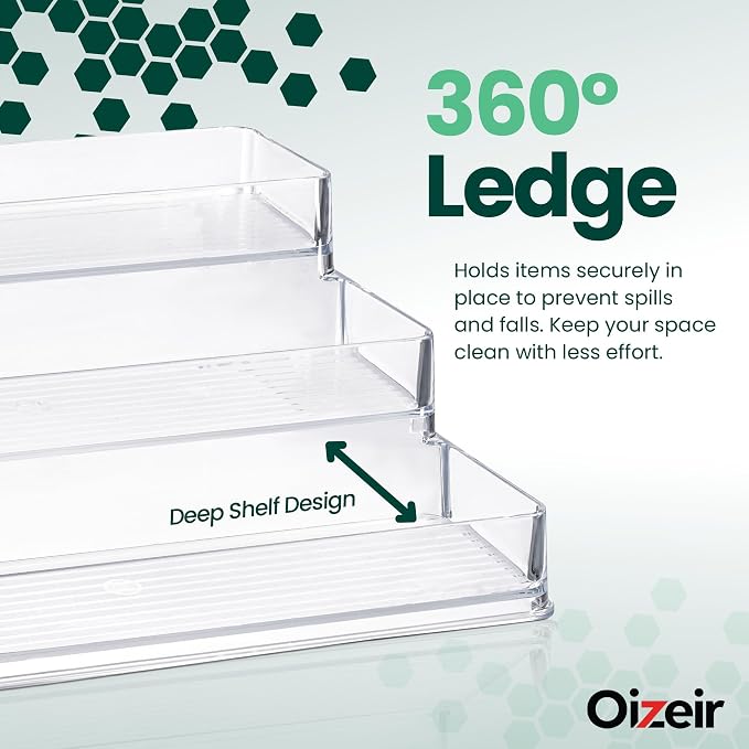 Oizeir Clear Acrylic 3-Tier Spice Rack, Cabinet Pantry Organizer | Clear Acrylic Spice Rack Organizer, 3 Tiers, Deep Shelf, for Cabinet Pantry Countertop, Seasoning Condiment Storage - Image 4