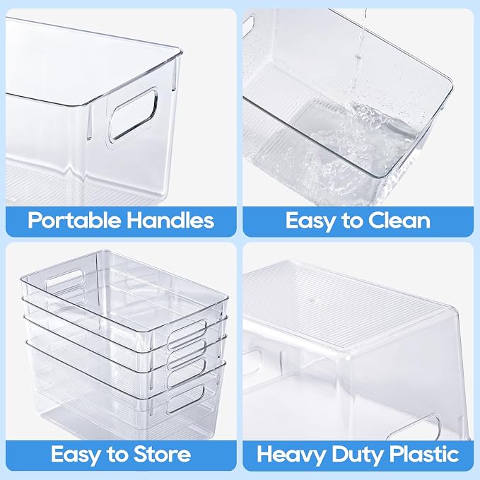 JollyPack Clear Plastic Storage Bins, 4 Pack | Pantry Organizers, Storage with Handles, Clear Storage Containers,Great for Fridge, Kitchen, Bathroom and Office - Image 4