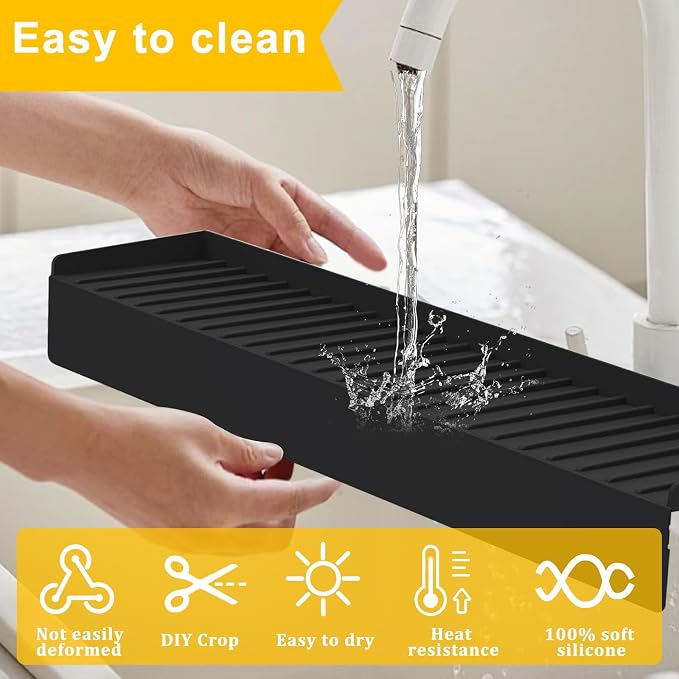 Kitlers Silicone Edge Protectors - Multifunction Sink Accessories, Splash Guard & Draining Mat for Kitchen, Bathroom Sink, Steel, Granite, Quartz Countertops(Black) - Image 5