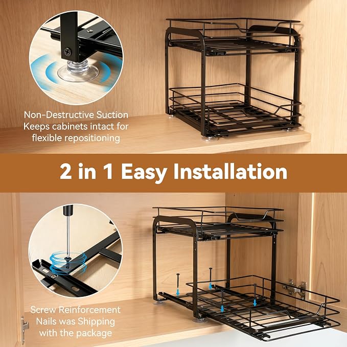 Spice Rack Organizer for Kitchen, Pull Out Spice Racks for Inside Cabinets, 2 Tier Spice Shelf Organization for Cabinet Seasoning, No Drilling Install for Home Kitchen Space Saving, 1 Pack - Image 5