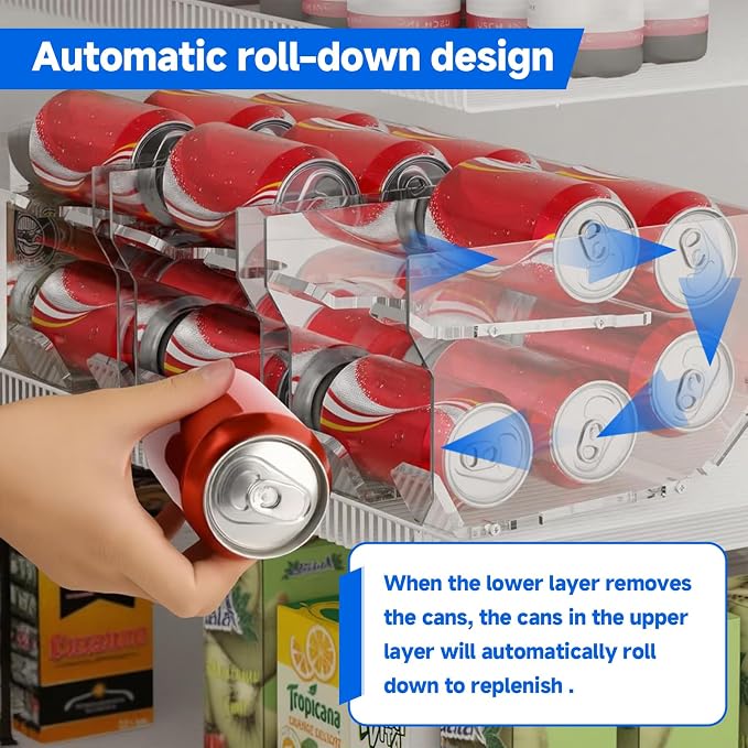 Homakover Soda Can Organizer for Mini Fridge, 9'' Acrylic Rolling Can Organizer Dispenser, Auto Beverage Can Holder Rack, Can Drink Holder for Canned Food Beer 12oz Standard Cans (Upgraded Version) - Image 4