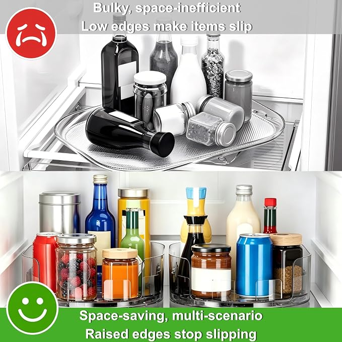 Lazy Susan 360°Rotating Organizer for Refrigerator,13.5“ x 8.5”,Drink Organizer for Fridge,Cabinet, Pantry,or Kitchen Countertop,Organize Condiments, Cans, Beverages,Clear,1 Pack - Image 5