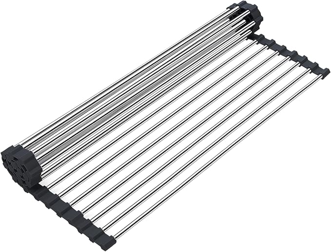 Searik Roll up Dish Drying Rack, Over The Sink Rolling Dish Drainer Rack Multipurpose Foldable Kitchen Stainless Steel Dish Rack Sink Drying Rack for Kitchen Sink Counter (17"x 15.7") by Searik