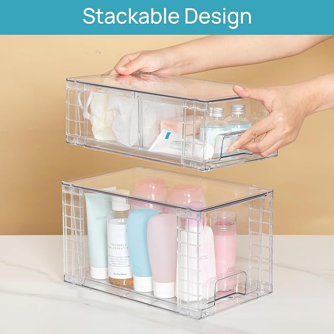 Vtopmart Clear Stackable Storage Drawers, 8 Pack Mixed Organizer Set | Medium and Small Pull-Out PET Drawers with Stackable Design for Flexible Organization, Cabinets, Closets, Pantry - Image 5