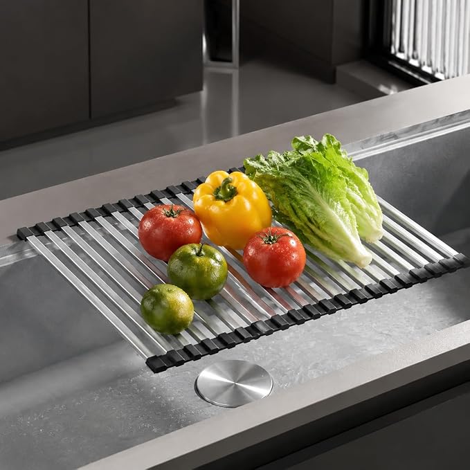 Stainless Steel Dish Drying Rack | Foldable Over The Sink Counter Storage | Fast Draining & Sturdy Kitchen Essentials for Home, Apartment - Image 4