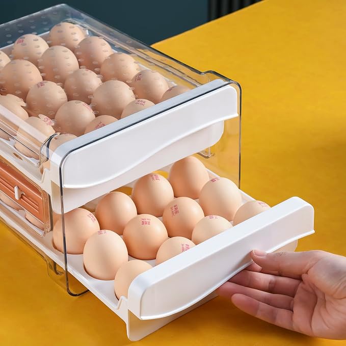 Sooyee Egg Holder for Fridge, Clear, 2 Drawers 40 Eggs | Eggs Organizer for Refrigerator,Space-Saving Egg Container, Clear Acrliy 2-Tier Egg Tray Storage for Kitchen - Image 6