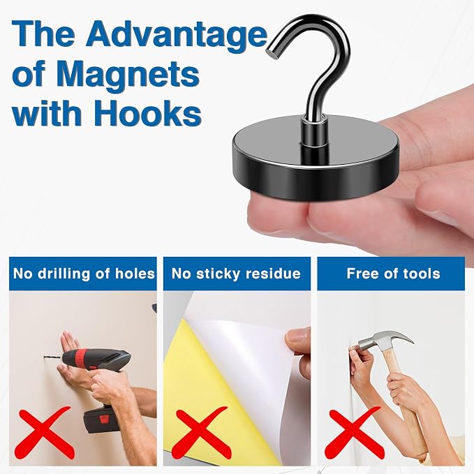 LOVIMAG Magnetic Hooks for Cruise Cabins, 170LBS, 6 Pack | Heavy Duty Neodymium Magnet with Hook Essentials for Classroom, Fridge, Ceiling, Hanger, Black - Image 5