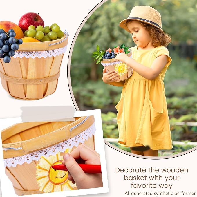 Wooden Baskets 7" x 6", 10 Pack Natural Apple Harvest Baskets | Round Handled Baskets Hold Produce, Flowers, Easter Eggs Or Favors for Farms, Markets, Weddings, Parties and Decor - Image 6