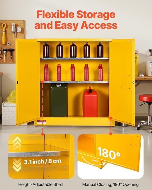 VEVOR Flammable Cabinet 18" x 43" x 46", 29 Gallon Flammable Storage Cabinet with Adjustable Shelf, Cold-Rolled and Galvanized Steel Fire Cabinets, for Commercial Industrial Home Use, Yellow - Image 7