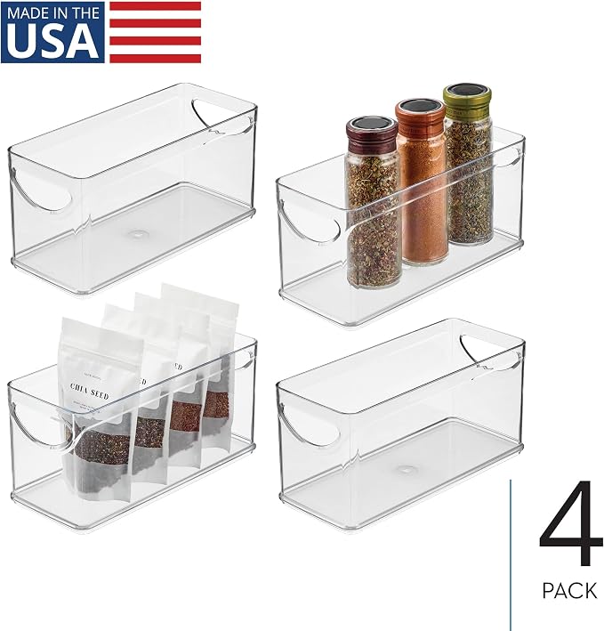 iDesign Narrow Pantry Bin with Handles, Set of 4, Clear | For Kitchen Cabinets or Fridge, Made in USA - Image 2