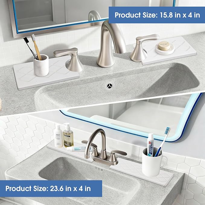 Kitchen Sink Mat, Stone Faucet Mat for Kitchen Sink with Raised Feet, Water Absorbing Stone Tray for Sink, Faucet Splash Guard, Kitchen Accessories, Matte white, 15.8" x 4" - Image 6