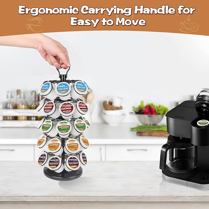 K Cup Holder, Coffee Pods Holder Storage Organizer Stand,40 Pods Capacity | K Cup Organizer,360°Rotating K Cup Carousel,Space-Saving for Countertop,Easy-Grip Top Handle,K Cups Holder Easy Assembly - Image 9