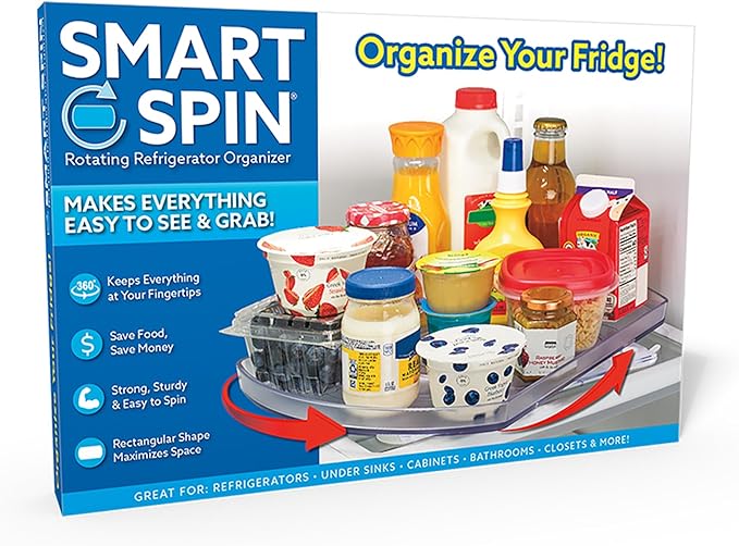 Ontel Smart Spin Rotating Refrigerator Organizer - Use This Lazy Susan as a Rotating Spice Rack, Condiment Organizer, Cabinet Organizer or for Kitchen, Panty or Fridge Organization and Storage, Clear by Ontel