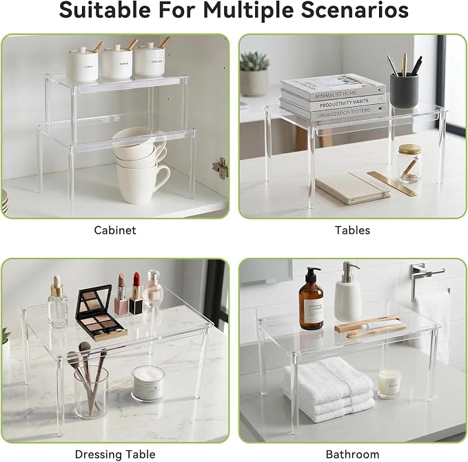 OTraki Acrylic Cabinet Organizer Set of 2 Stackable Clear Cabinet Shelf | Kitchen Pantry Organizers and Storage Display Pantry Cabinet Shelf Shelf Organizer for Dishes, Spices, Soda Cans and Bottles - Image 2