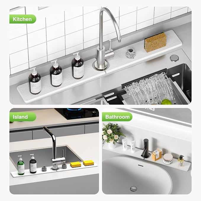 Premium Stone Faucet Mat for Kitchen Sink, 30" x 4" White | Quick Drying & Water Absorbent, Sink Splash Guard Tray for Prevents Moisture Buildup - Image 8