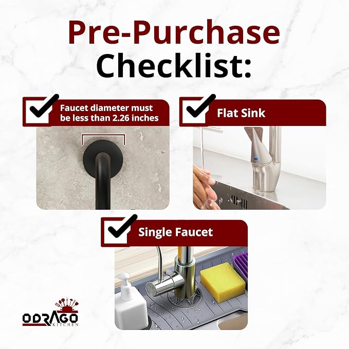Odrago Silicone Faucet Mat (14"x5.70"x0.59"), Bathroom, Countertop and Kitchen Sink Splash Guard, Anti-Slip Faucet Drip Catcher Tray, 90-Degree Foldable Edge, Sloped Design for Fast Drying, Grey - Image 6
