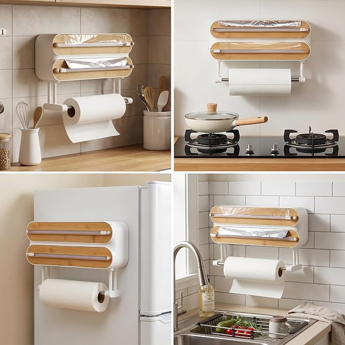 Kitchen Plastic Wrap Dispenser with Cutters Organizer, 3 in 1 Magnetic Foil and Plastic Wrap Organizer with Paper,Sliding Cutter, Fridge Or Wall Mount Storage - Image 7