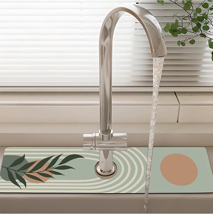 Patterned Sink Faucet Mat Kitchen Splash Guard Super Absorbent Drying Mat, Non-Slip Drain Pad for Kitchen Counter or Bathroom-24x5.5in - Image 2